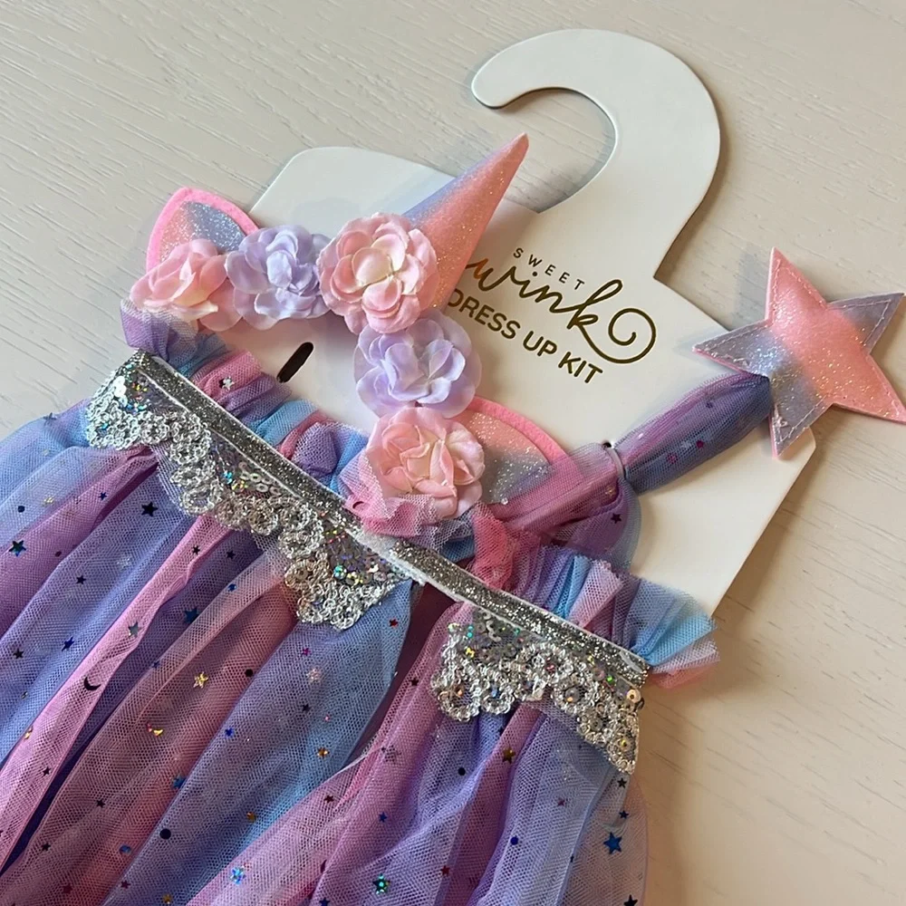 Sweet Wink Girl Dress Up Kit Unicorn Cape Wand Headband Halloween Costume